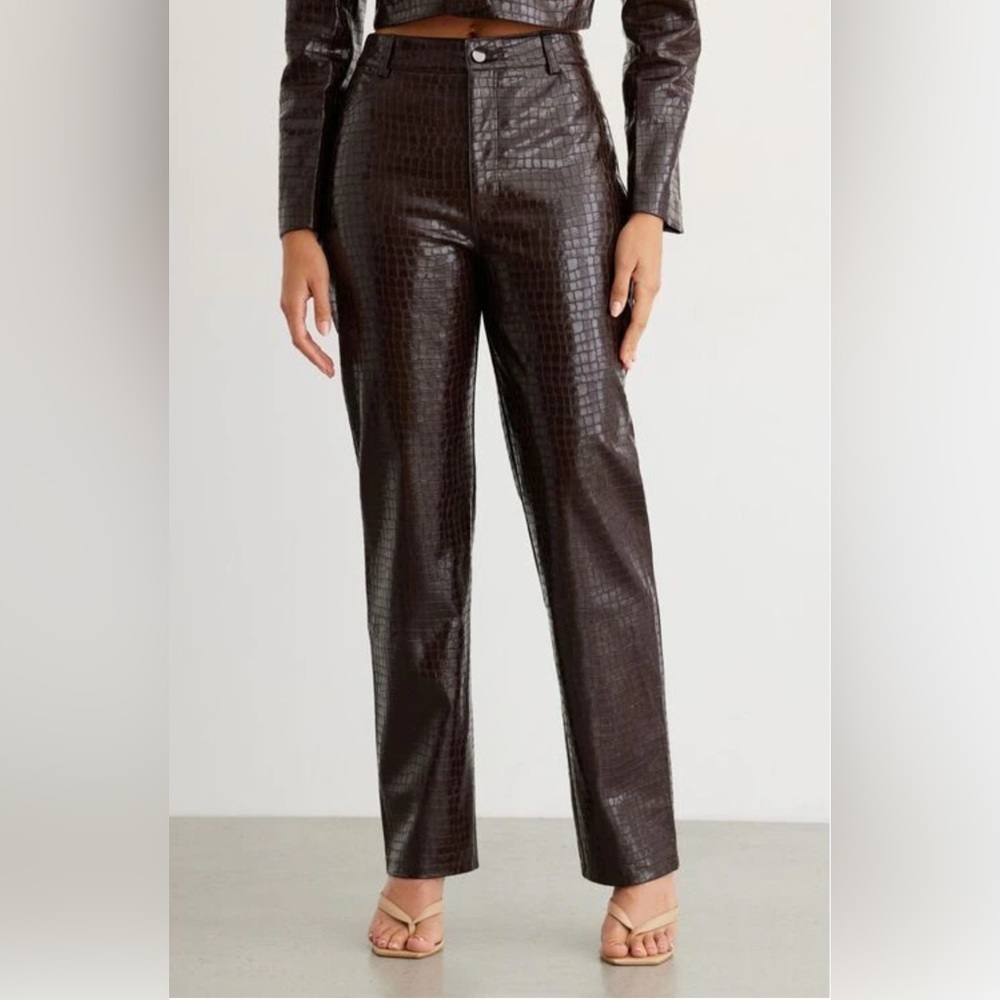 Dynamite Dark Brown Croc-Patterned leather Pants
